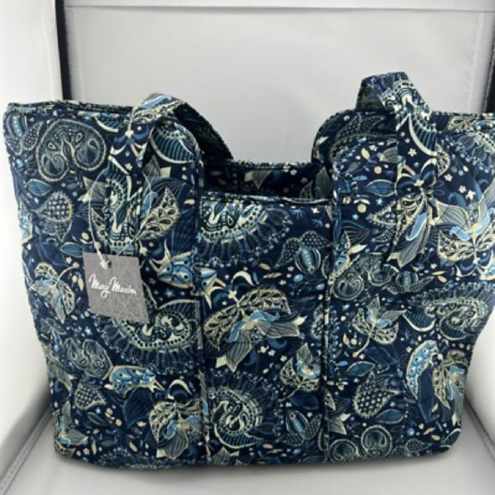 Mary Maxim Elegant Blue Quilted Tote Bag with Paisley Design